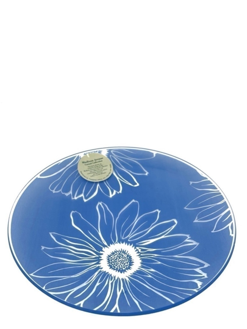 Decorative Glass Plate Blue & Clear Floral Pattern 7.5” Daisy Dahlias Sunflower